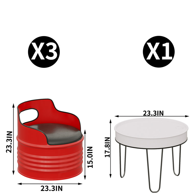 Ensemble repas rond 23,3 po Vandergriff, 4, Blanc, Rouge / noir