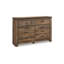 Zoey Wide Dresser, 6 Wide Storage Drawers, Rustic Brown Plank Details