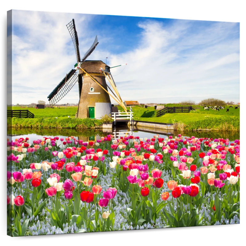 Alvord Holland Windmill And Tulips, 20" H x 20" W