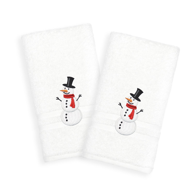 Snowman Turkish Cotton Hand Towel, White