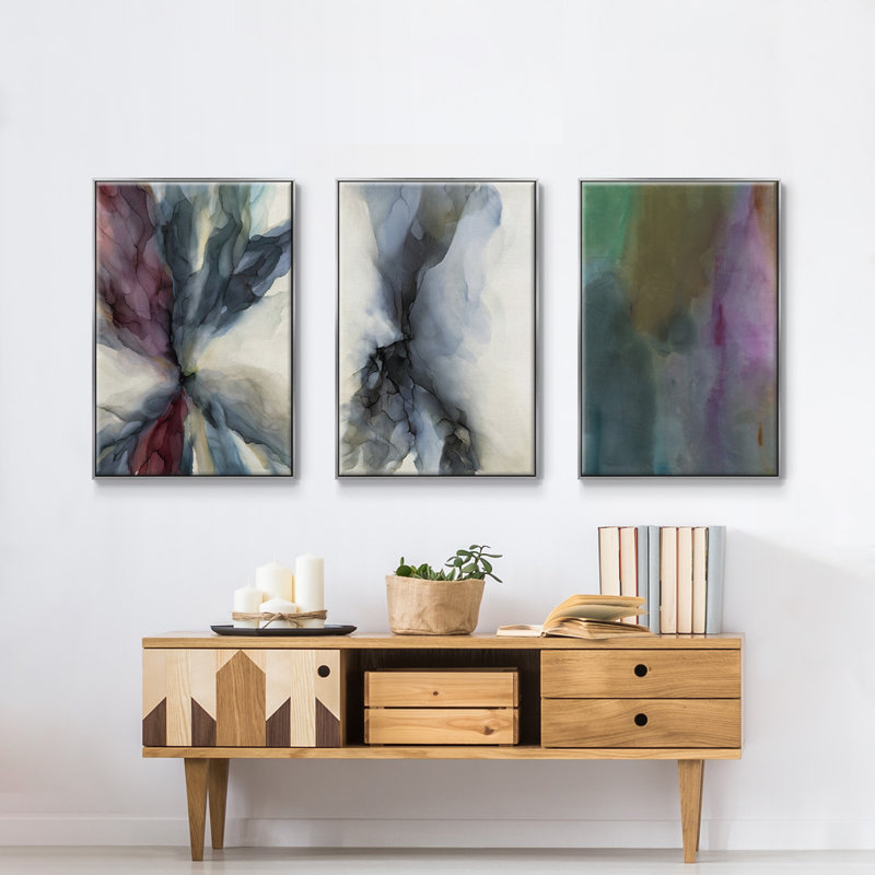 Simple simple affectant - ensemble de 3 reproductions sur toile, H 48 po x l 96 po x P 2 po, Encadrement argenté