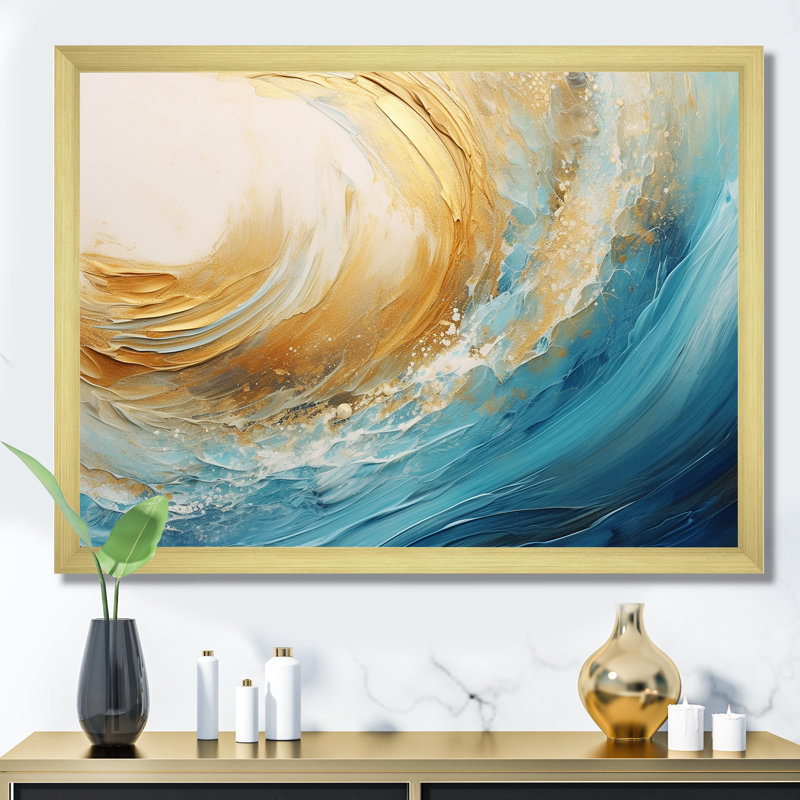 Impression sur toile Golden Sapphire Surge V - spirales abstraites, H 12 po x l 20 po x P 1 po, Cadre photo doré simple