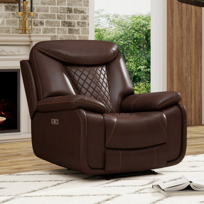 Saneela 40" Wide Modern Breathable Leather Power Recliner with Durable Diamond Stitching & USB