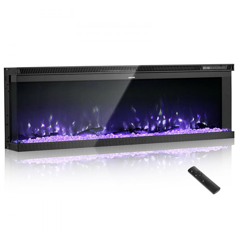60 inch Electric Fireplace, Three-Sided Glass Wall Mounted Recessed Fire Place with Remote Control, Timer, 1500W, Adjustable Flame Color Brightness,Overheat Protection, for Living Room,Bedroom