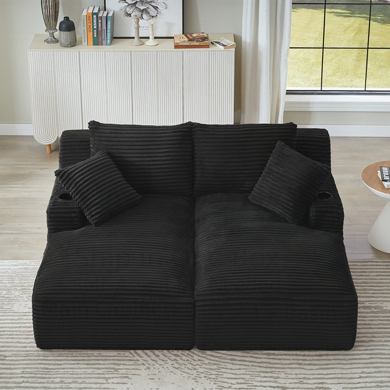 Méridienne double compressible avec porte-gobelets - aucun assemblage requis, causeuse moelleuse moderne pour lire dans la chambre à coucher