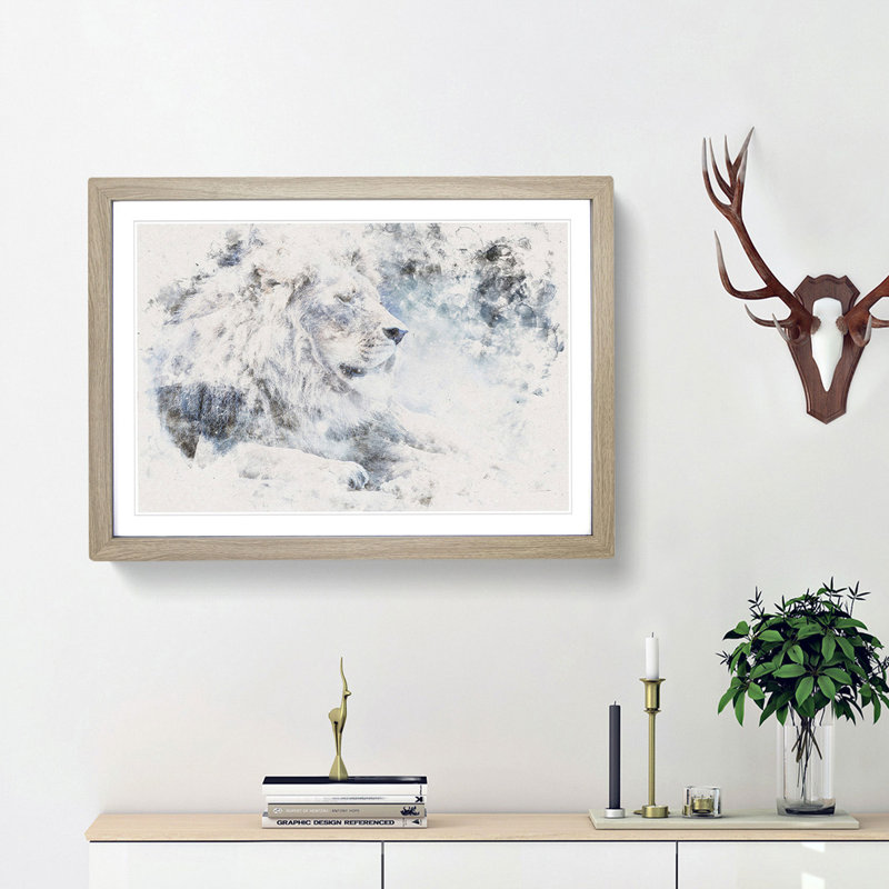 Beautiful Lion Watercolour - Picture Frame Graphic Art Print, Oak Framed, 62cm H x 87cm W x 2cm D