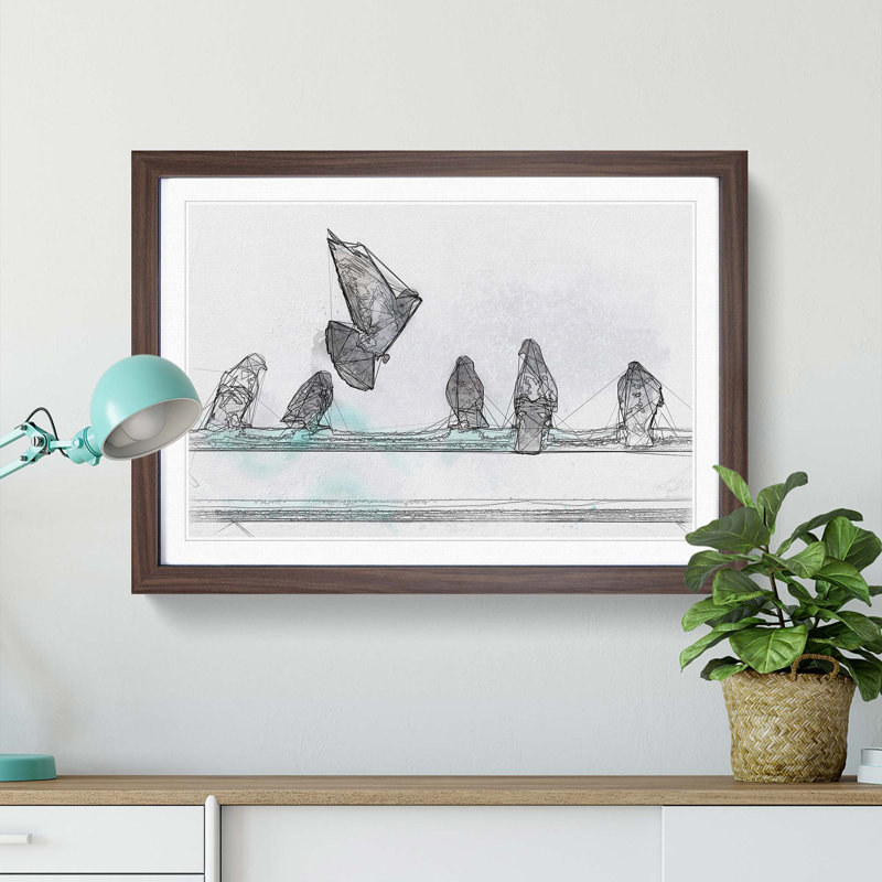 Pigeons - Picture Frame Graphic Art Print, Walnut Framed, 48cm H x 65cm W x 2cm D