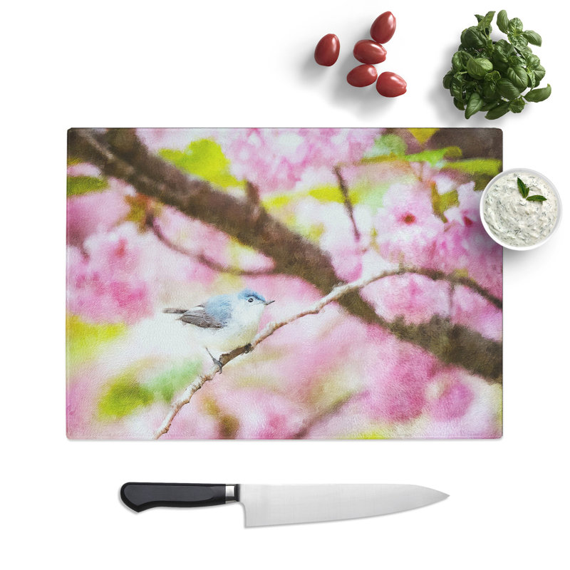 Tempered Glass Bird in the Cherry Blossom Tree Chopping Board, 28.5 cm x 39 cm