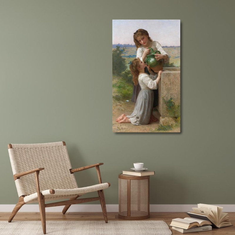 "At the Fountain" par William Bouguereau - Toile tendue avec châssis, H 40 po x l 28 po