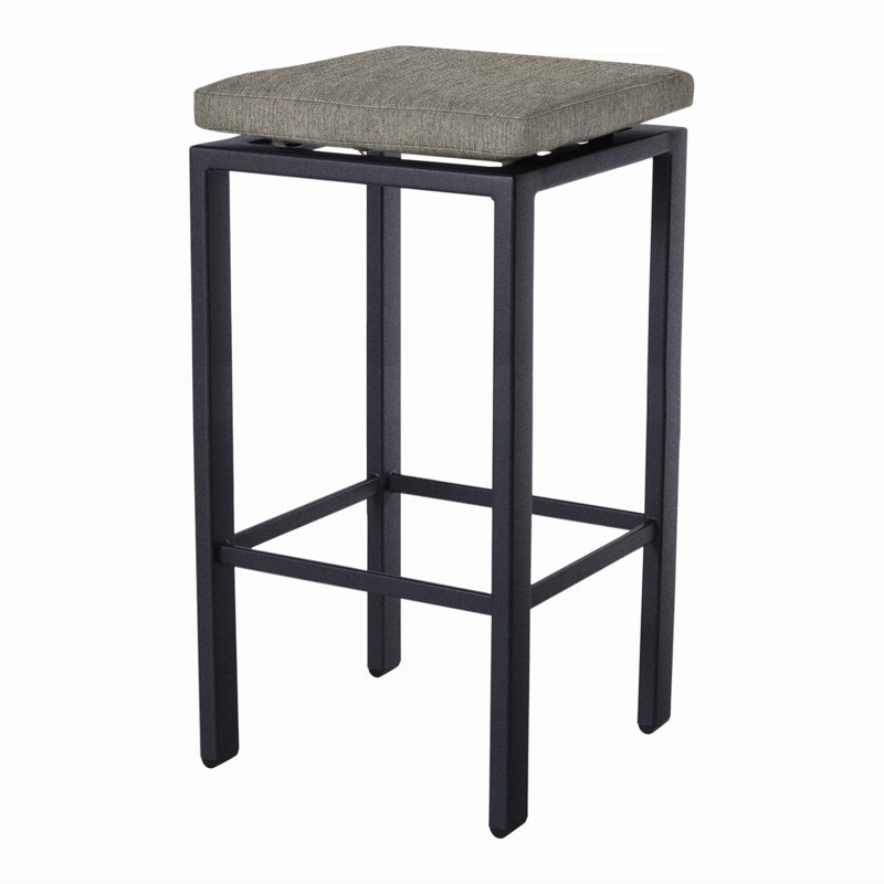 Aris Outdoor Bar Stool, Graphite, Alcazar Redwood, 31.25"