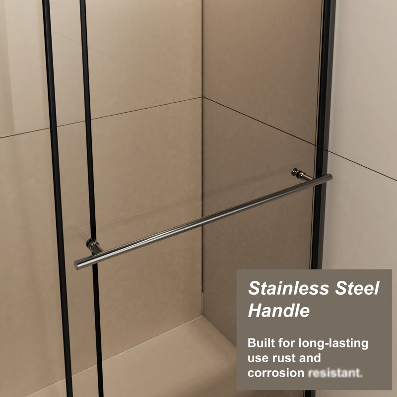 Walk-In Shower Screen 30 - 60 In.W X 72 In.H, 1/4" Thick Glass, Stainless Steel Handle, Black Supporting Bar, Sliding Door, Stable And Dependable, Leak- Installation In.H Glass 1/4 Inch Handle & Dual