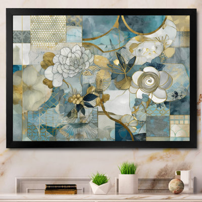 Motif floral en marbre doré bleu II - impression