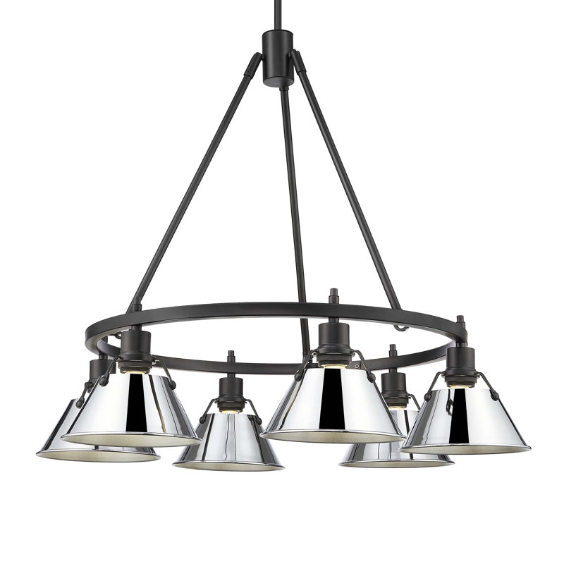 Felda 6 - Light Steel Dimmable Cone Chandelier, Matte Black, Chrome
