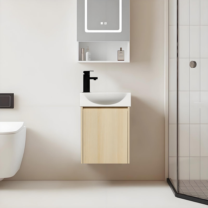 Meuble-lavabo mural moderne Mid-Century , Chêne