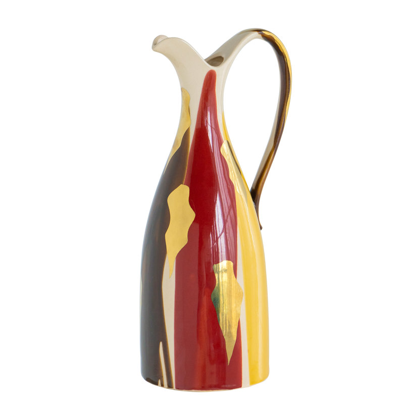 Vase en céramique avec une finition abstraite multicolore, Hauteur totale - 16,3 po
