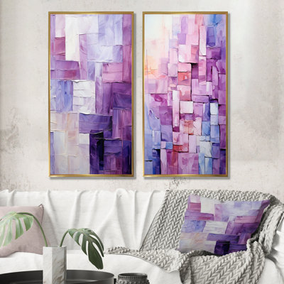 Lilas treillis formes abstraites - ensemble de 2 reproductions d'art sur toile