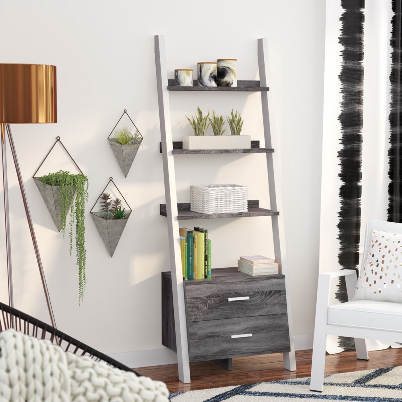 Bookshelf, Bookcase, Etagere, Ladder, 4 Tier, 69"H, Office, Bedroom, Laminate, Contemporary, White