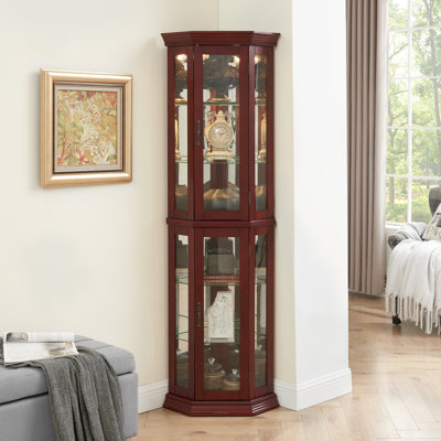 Vitrine de coin avec lumières, tablettes réglables en verre trempé, dos en miroir, vitrine (ampoule E26 non incluse)