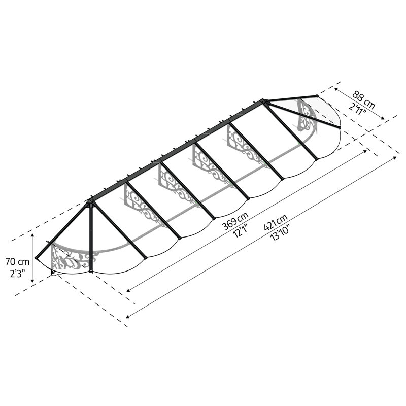 Palram - Canopia Lily 14' x 3'  Acrylic Galvanized Steel Stationary Dome Door and Window Awning Black/Clear
