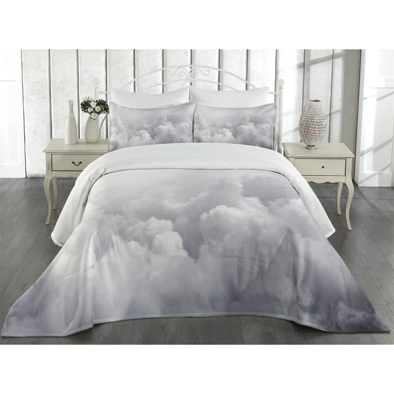 Twin Gray Quilted Polyester Bedspread Set with Pillow Sham