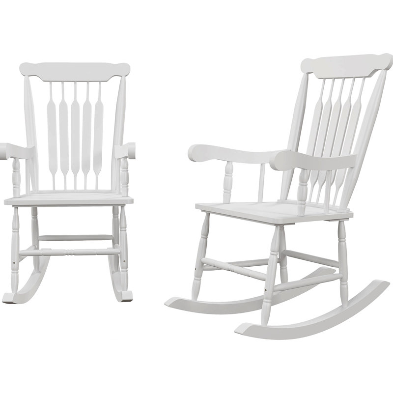 Ensemble de 2 chaises berçantes d'extérieur en bois, 350 lb Balancelles de véranda avec dossier haut pour jardin, patio, balcon