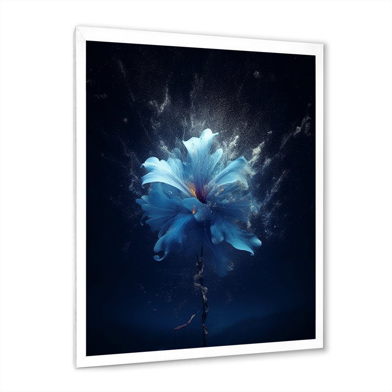 Amaryllis, fleur bleue abstraite sur toile, H 32 po x l 24 po x P 1 po, Cadre simple blanc