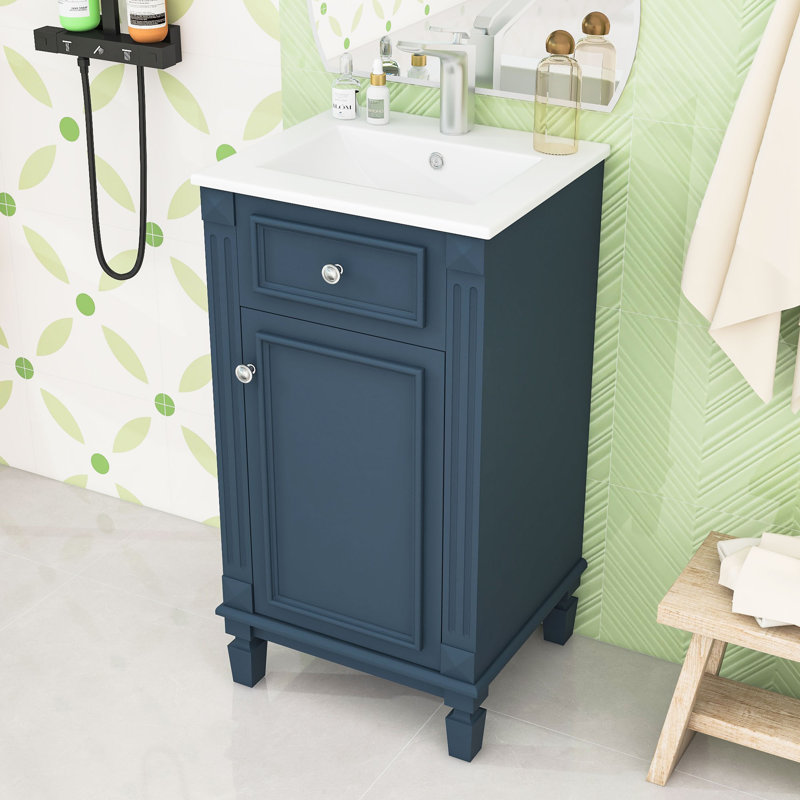 Meuble-lavabo avec lavabo et tablette réglable, Bleu