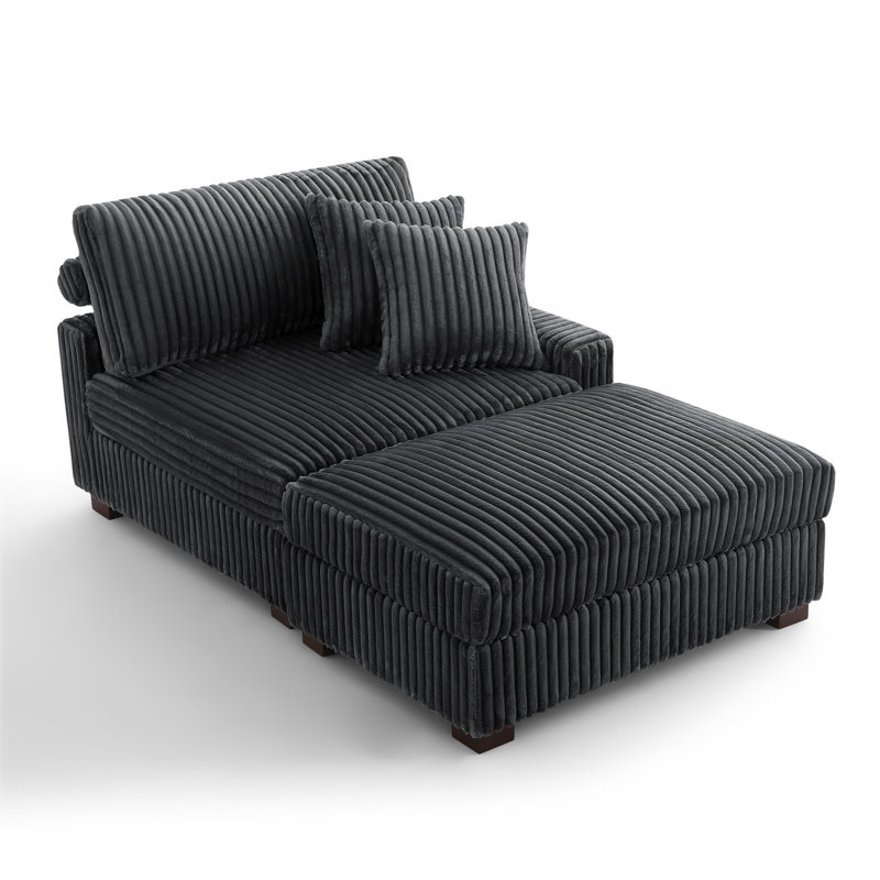 Upholstered Chaise Lounge, Grey, Right Hand Facing