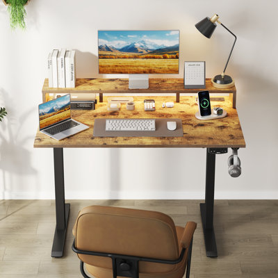 Electric Height Adjustable Standing Desk With Power Outlet And Led by Agilestic