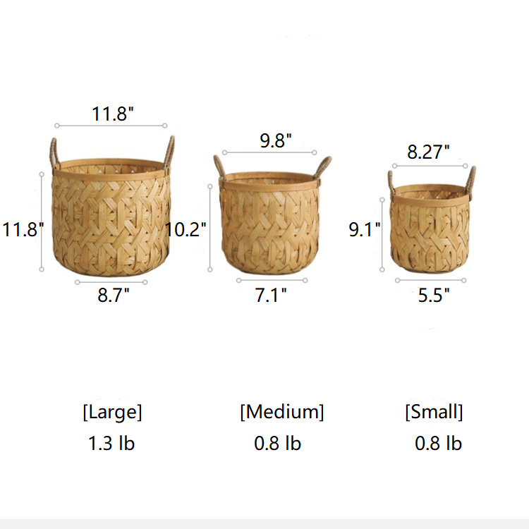 Panier de rangement en bambou tissé, H 10,2 po x l 9,8 po x P 9,8 po