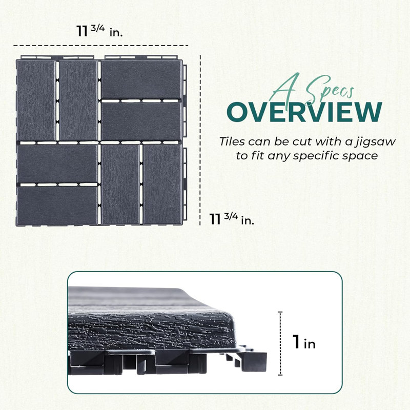 Carreau de terrasse emboîtable en plastique L 12 po x l 12 po DECKING