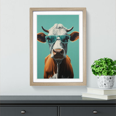 Cow with Glasses Painting - Framed Print