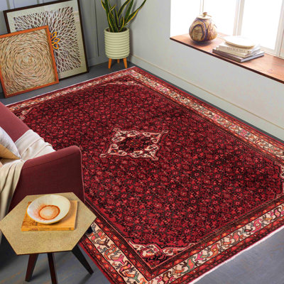 Vintage Antique Tabriz Matthews Red Beige Hand Knotted Wool Rug- 6'8'' X 9'8''
