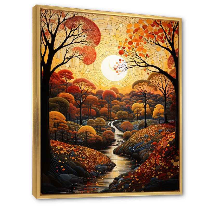 Chenell Countryside Autumnal Canopy Patchwork II - reproduction sur toile, Cadre flottant doré, H 20 po x l 12 po x P 1 po