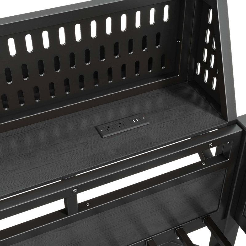 Structure de lit mezzanine pleine grandeur en métal avec tablettes de rangement, panneau perforé, ports USB et lumières DEL, conception sécuritaire et robuste (sans matelas)