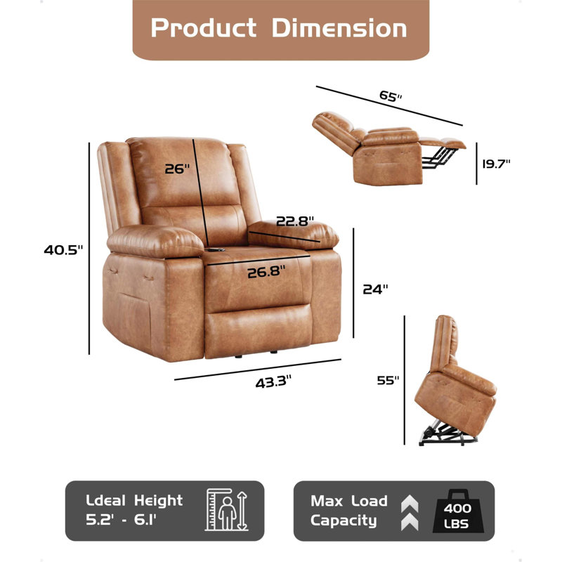  Oversized Wide Power Lift Recliner Chair - Heat and Massage, Faux PU Leather, Adjustable Back and Legs, Electric Lift Chair Designed for The Elderly and People with Mobility impaired