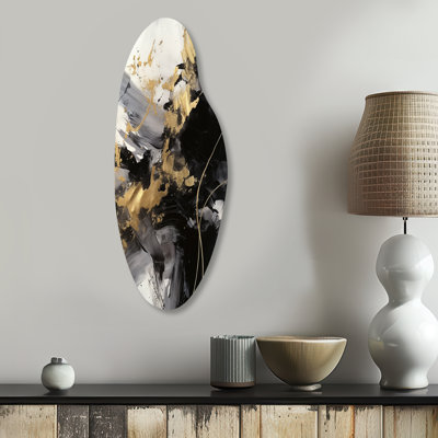 «Gold and Grey Flusion Fusion I», art mural abstrait asymétrique en métal, impression moderne incurvée en métal
