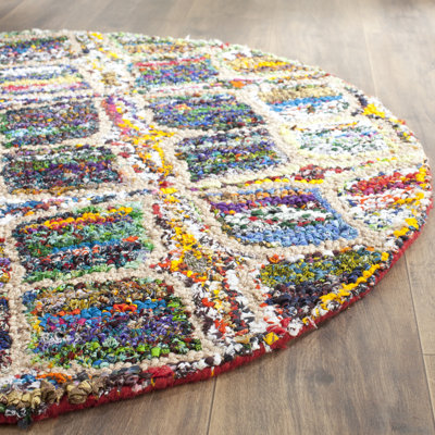 Anaheim Hand Tufted Cotton/Jute Geometric Rug in Purple/Dark Blue/Red