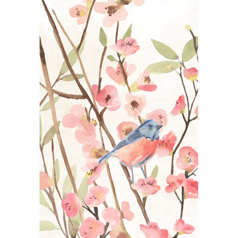 Cherry Blossom Perch I - Wrapped Canvas Painting, Black Floater Framed, 91cm H x 61cm W
