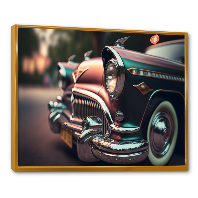 «Vintage Retro Car pendant Golden Hour III», reproduction sur toile, H 16 po x l 32 po x P 1 po, Cadre flottant doré
