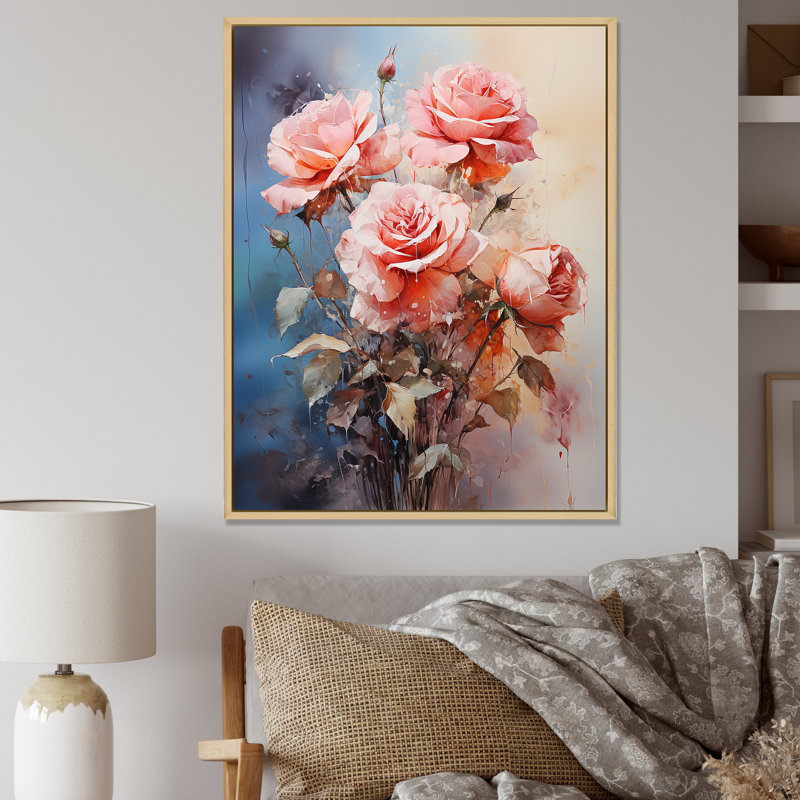 Harmonous Rose Bouquet sur toile, H 44 po x l 34 po x P 1,5 po, Cadre naturel flottant