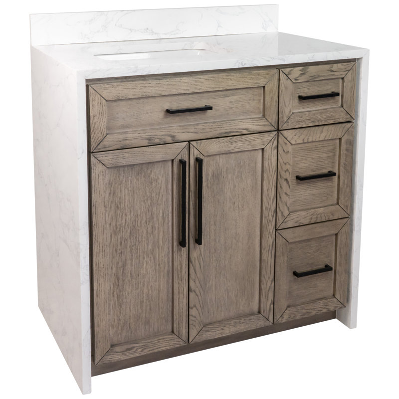 Akalya 36'' Single Bathroom Vanity with Engineered Stone Top, Gray