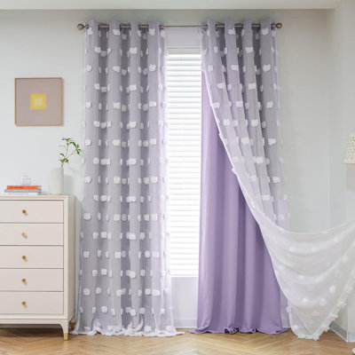 Lilac Curtains For Living Room 84 Inches Long Pom Pom White Sheer Curtains For Toddler Bedroom Grommet Room Darkening Window Panels 52 X 84 In
