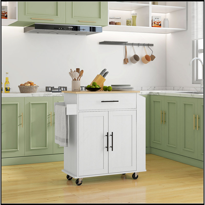 Kitchen Island With Storage, Rolling Kitchen Cart With AC Outlets And USB Ports, Microwave Stand With Towel And Spice Rack