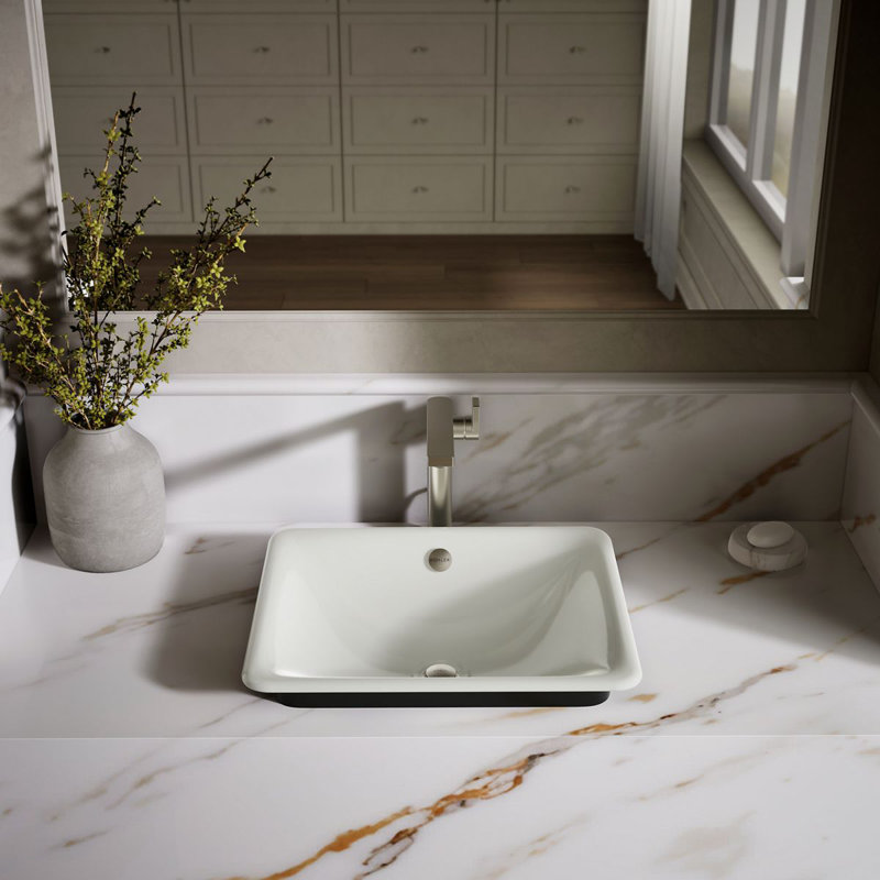 Iron Plains 6.3" Tall Metal Rectangular Bathroom Sink with Overflow, Dune