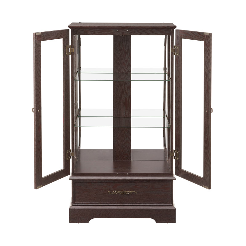 Vitrine vitrée éclairée avec tablettes réglables en verre 2 portes et 1 tiroir, 47.44" H x 25.98" W x 11.81" D