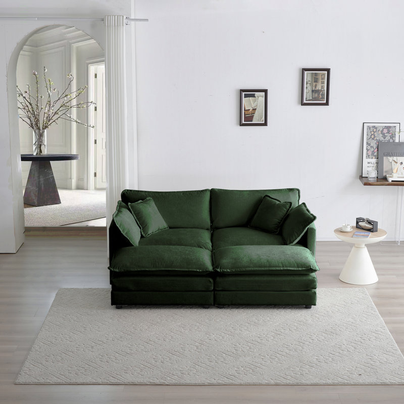 Canapé modulaire en tissu 4 pièces Jeffers Chenille, Chenille verte, H 33 po x l 76,7 po x P 35 po