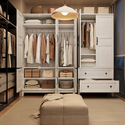 72" Narrow Tall Clothing Armoire Wardrobe Closet Cabinet with 2 Doors Hanging Rod Adjustable Shelves for Bedroom Rustic White by Winston Porter