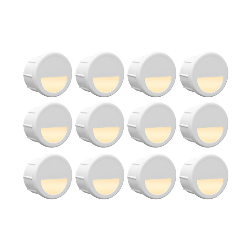 Outdoor Recessed Low Voltage Mini Size LED Step Riser Light, Halfmoon Landscape Lighting, 3000K, Glossy White, 12 Pack