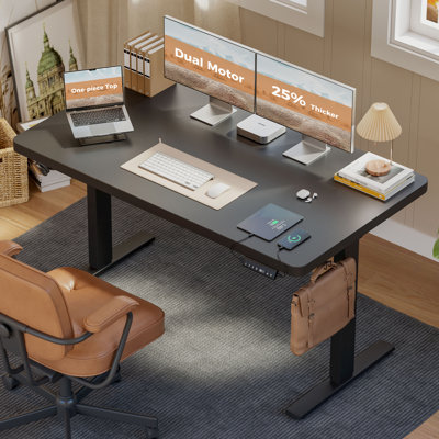 55" Solid Tabletop Dual Motor Electric Height Adjustable  Standing Desk